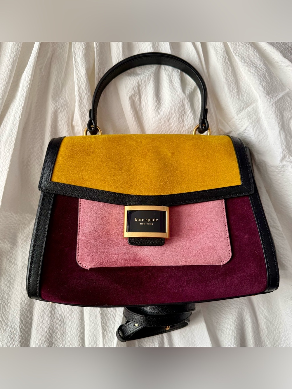 Kate Spade Katy Colorblocked Suede Medium Top-Handle Bag